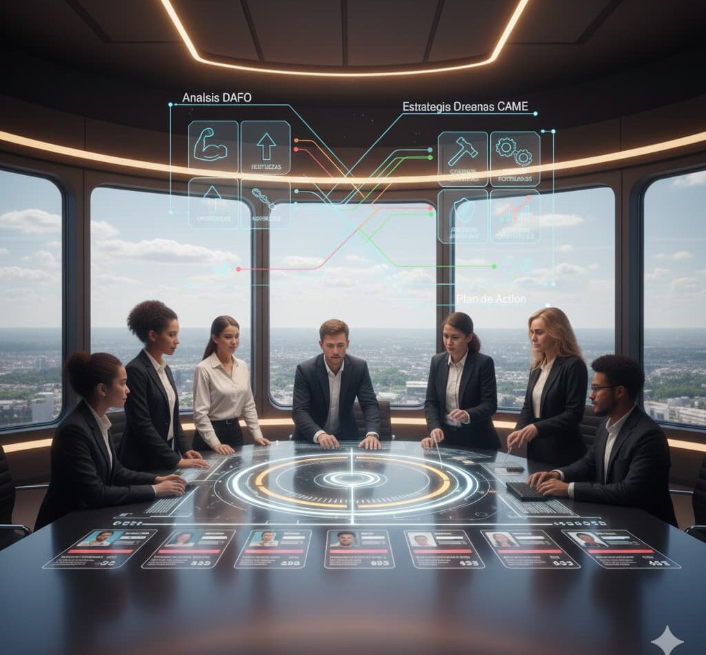 Matriz análisis CAME con las 4 estrategias: Corregir debilidades, Afrontar amenazas, Mantener fortalezas, Explotar oportunidades